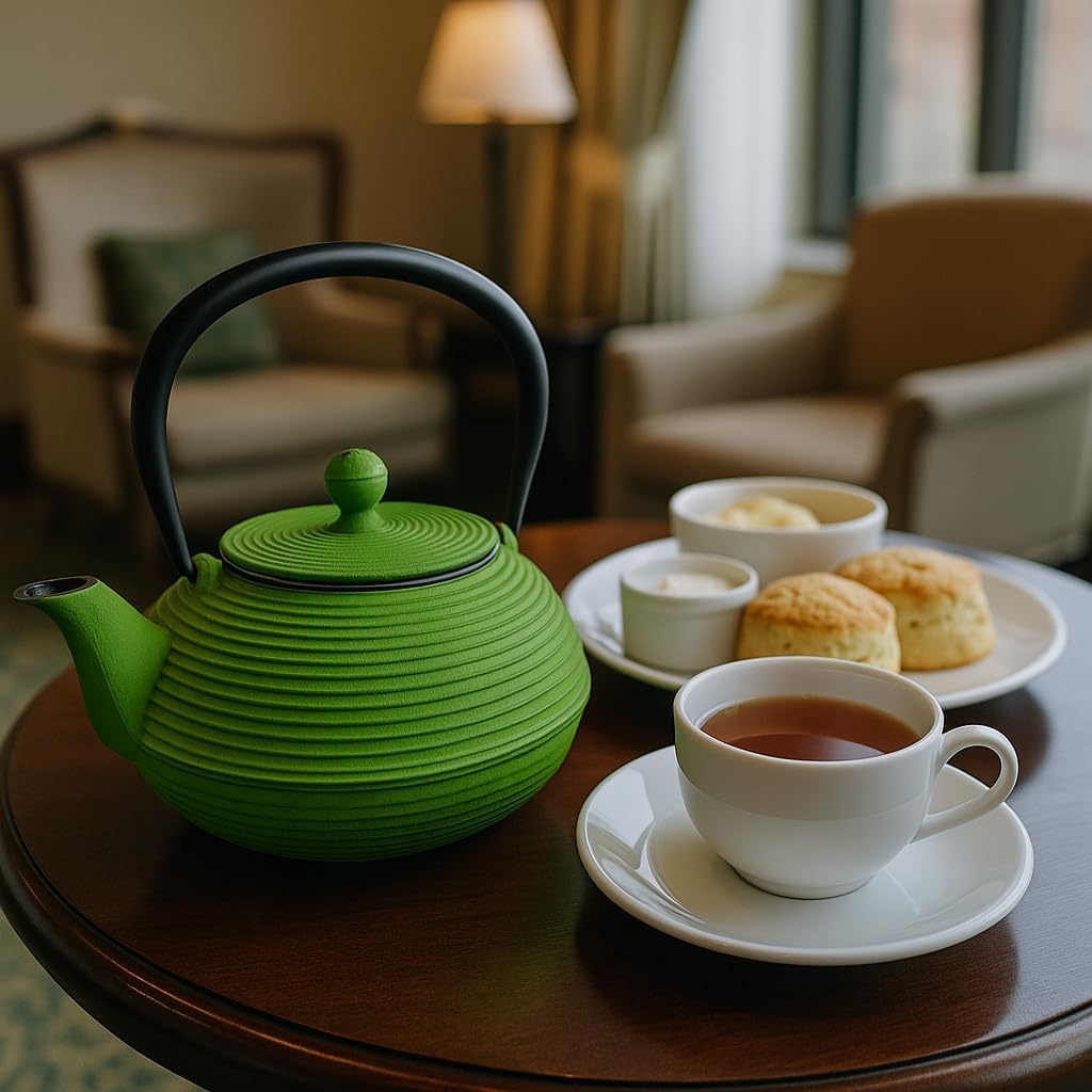 Green Ribbed Cast Iron Teapot (20 oz): A Fusion of Style, Durability, and Tea - Brewing Excellence