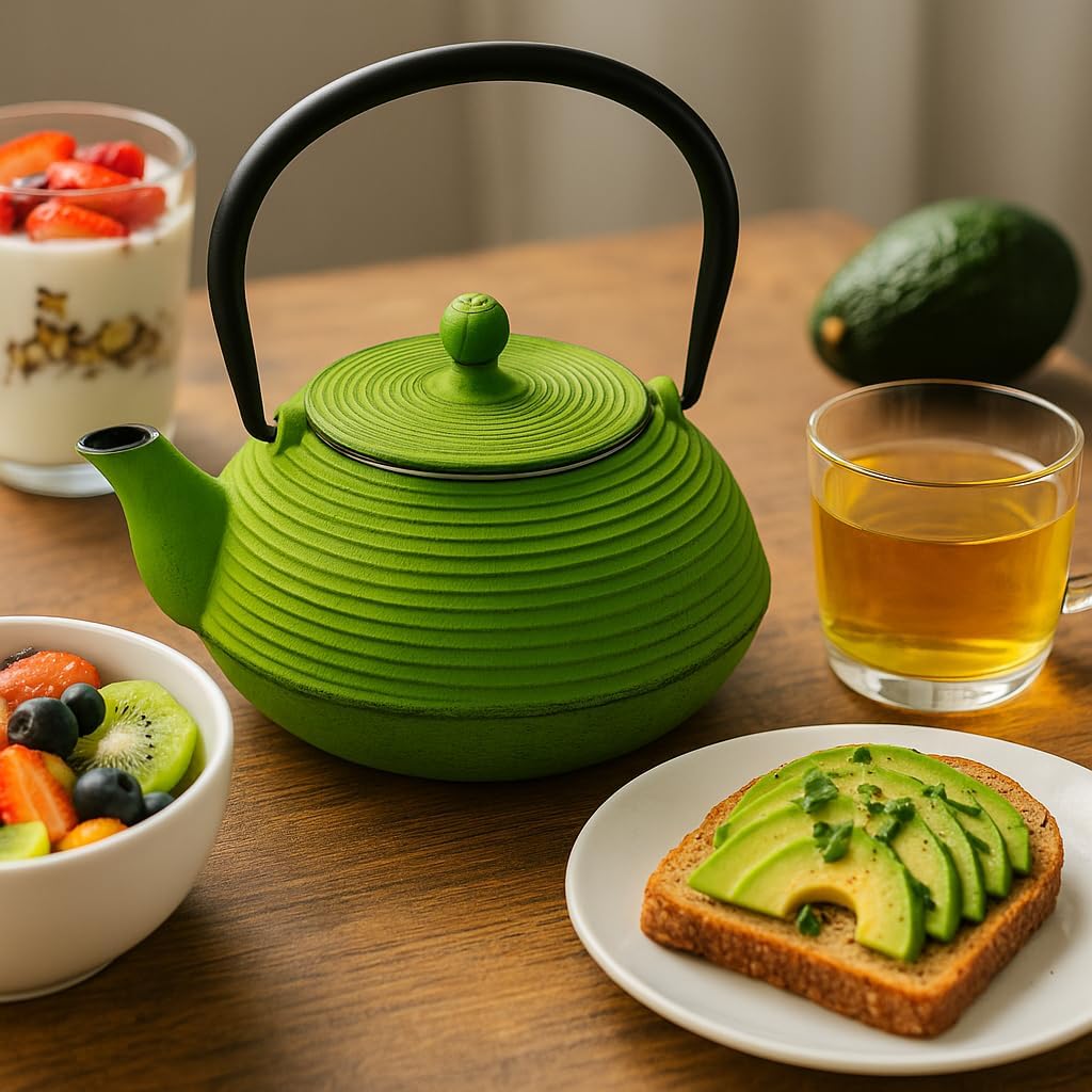 Green Ribbed Cast Iron Teapot (20 oz): A Fusion of Style, Durability, and Tea - Brewing Excellence