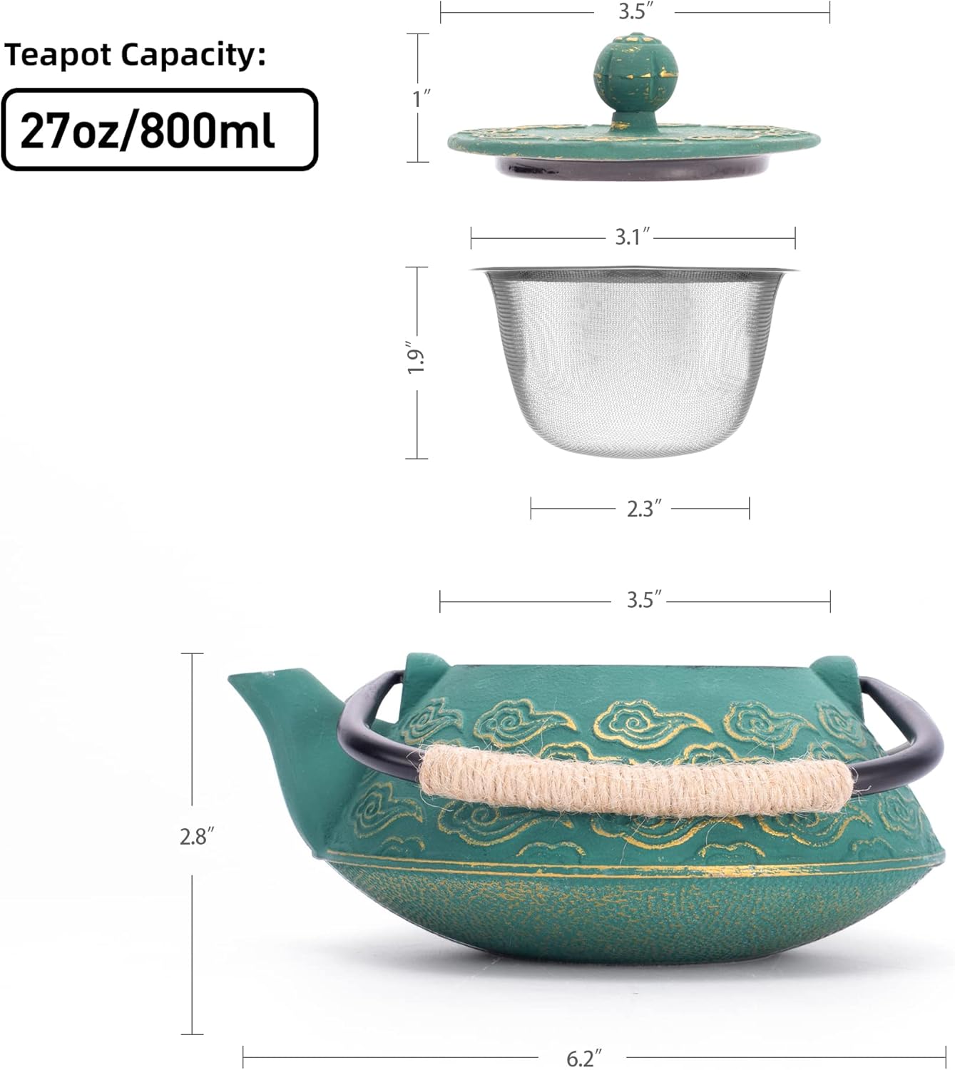 Green Cast Iron Teapot with Golden Cloud Pattern: A Symphony of Art, Function, and Tradition
