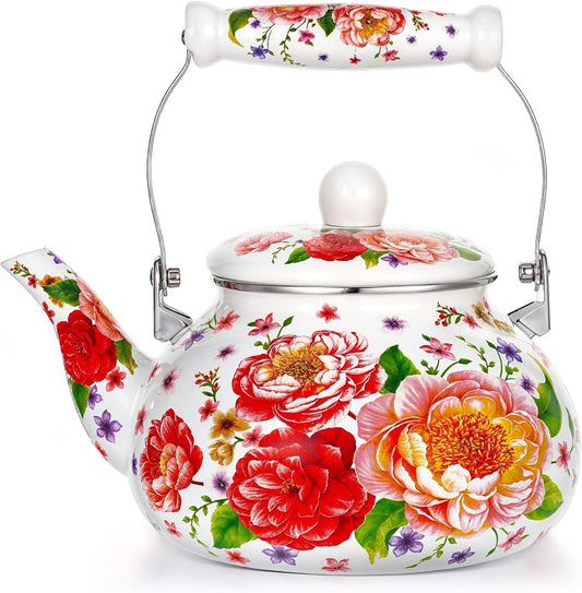 Enamel Teapot with Floral Pattern: A Blossoming Fusion of Style, Capacity, and Functionality