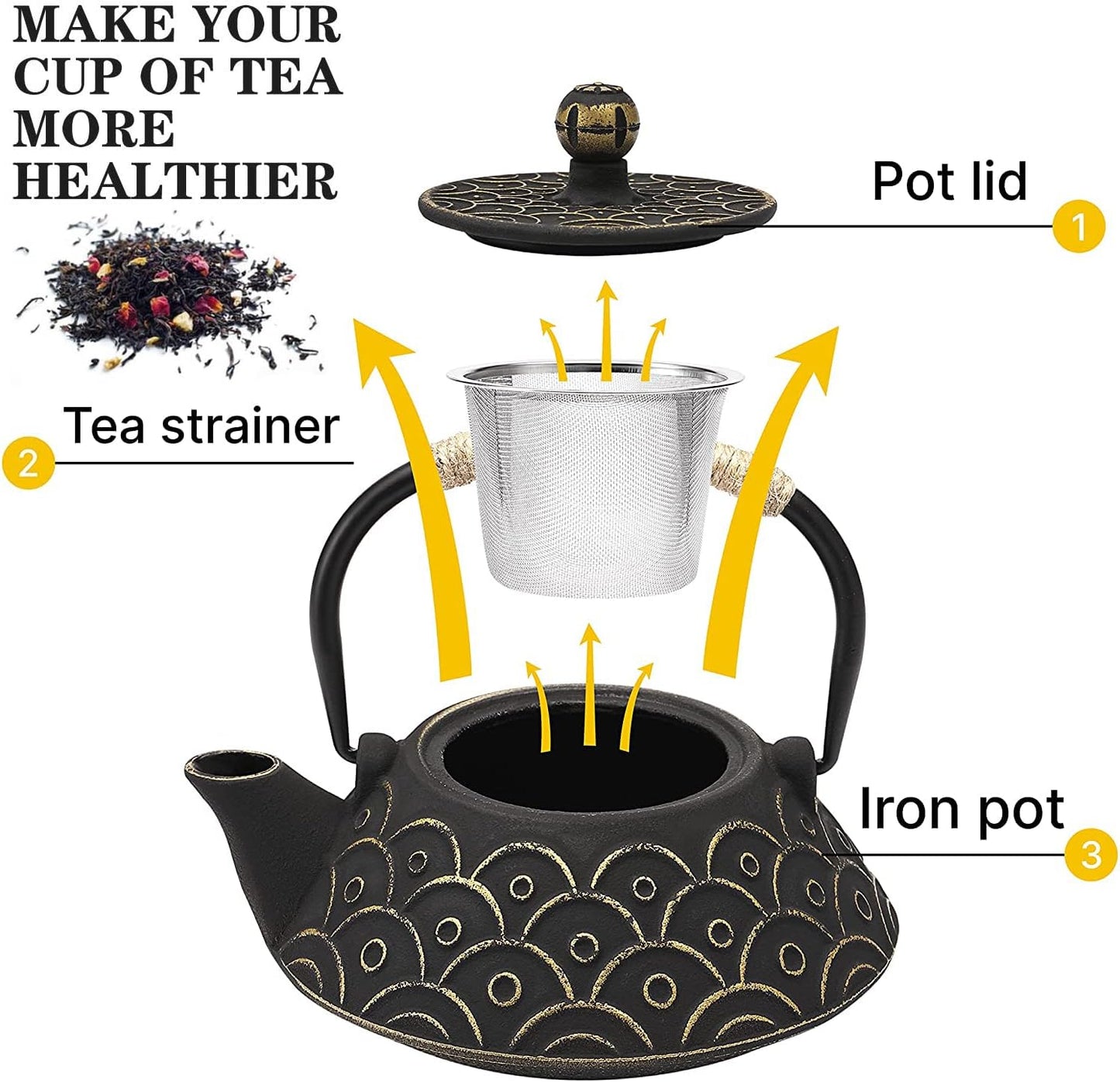 Black Cast Iron Teapot with Golden Scale Pattern: Elevate Your Beverage Experience