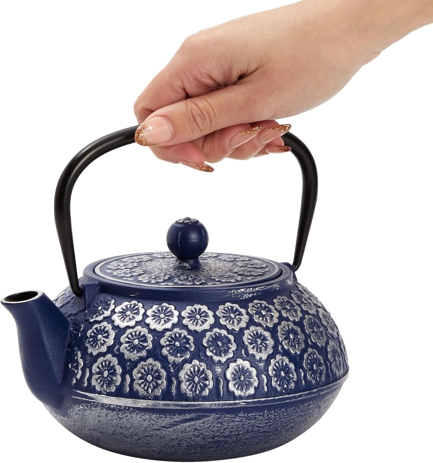 Blue Floral - Embossed Cast Iron Teapot: A Symphony of Craftsmanship, Aesthetics, and Tea - Brewing Excellence