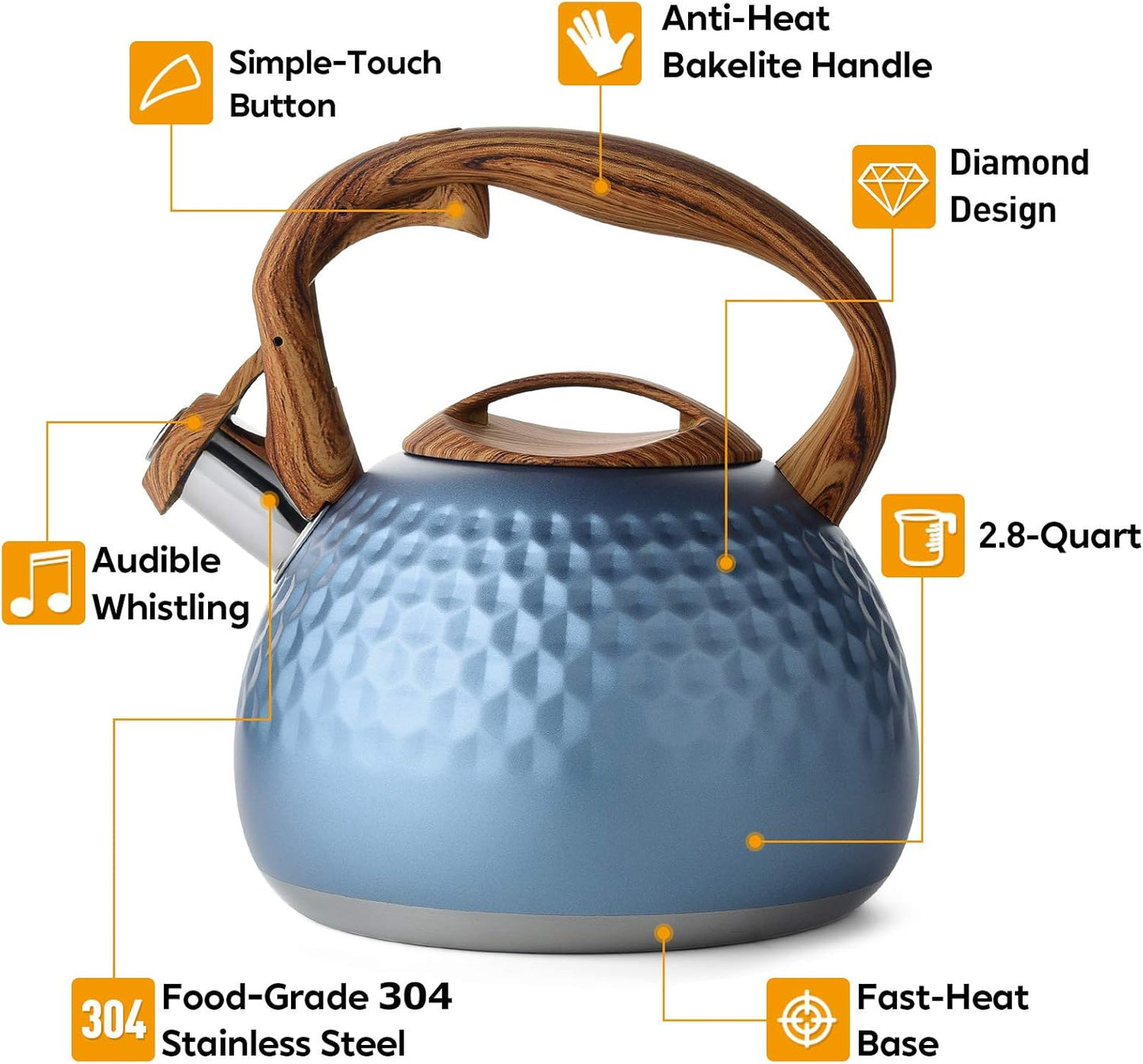 Blue Hammered Stainless Steel Teapot with Wooden Accents: A Harmony of Style, Function, and Innovation