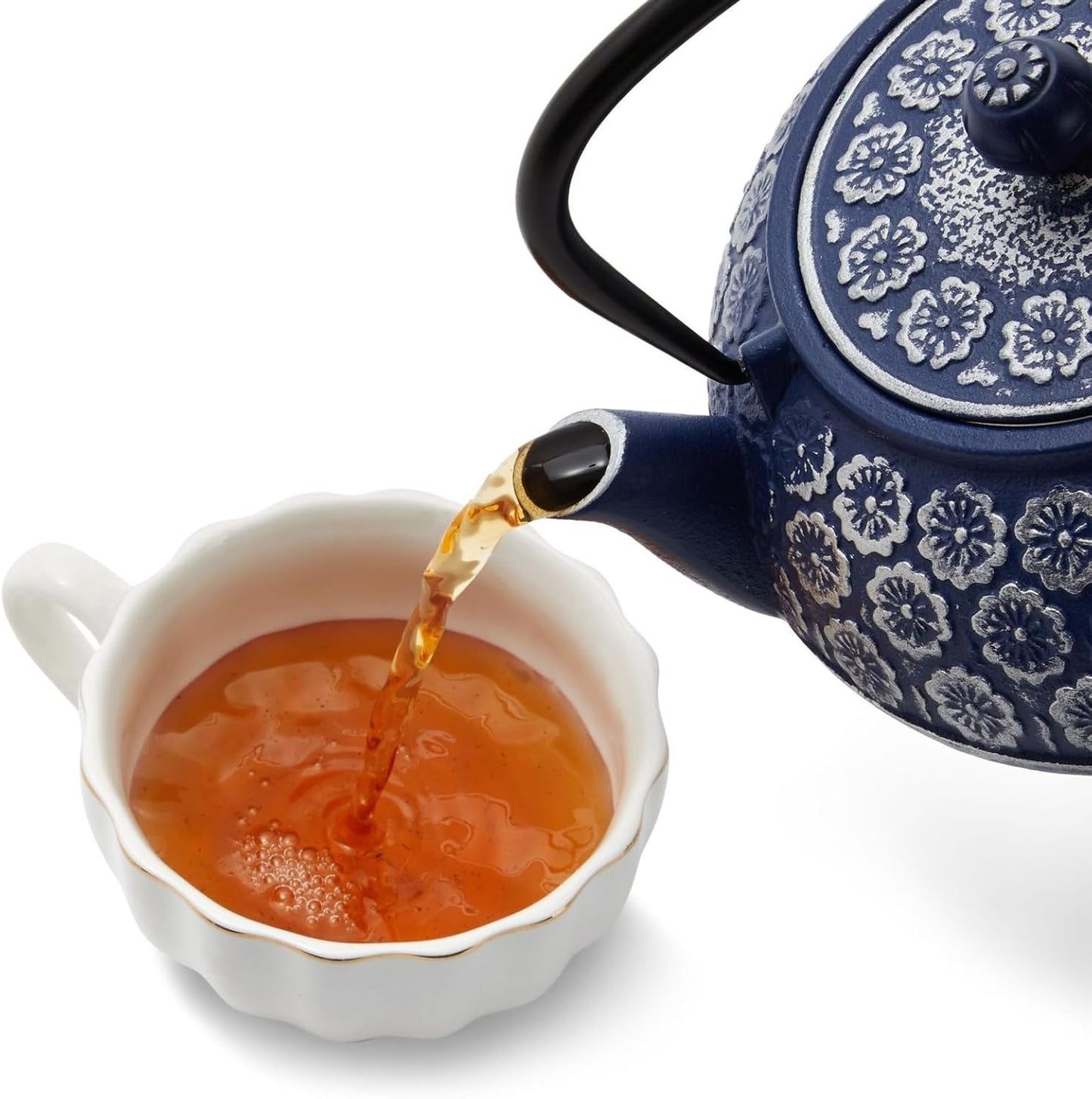 Blue Floral - Embossed Cast Iron Teapot: A Symphony of Craftsmanship, Aesthetics, and Tea - Brewing Excellence