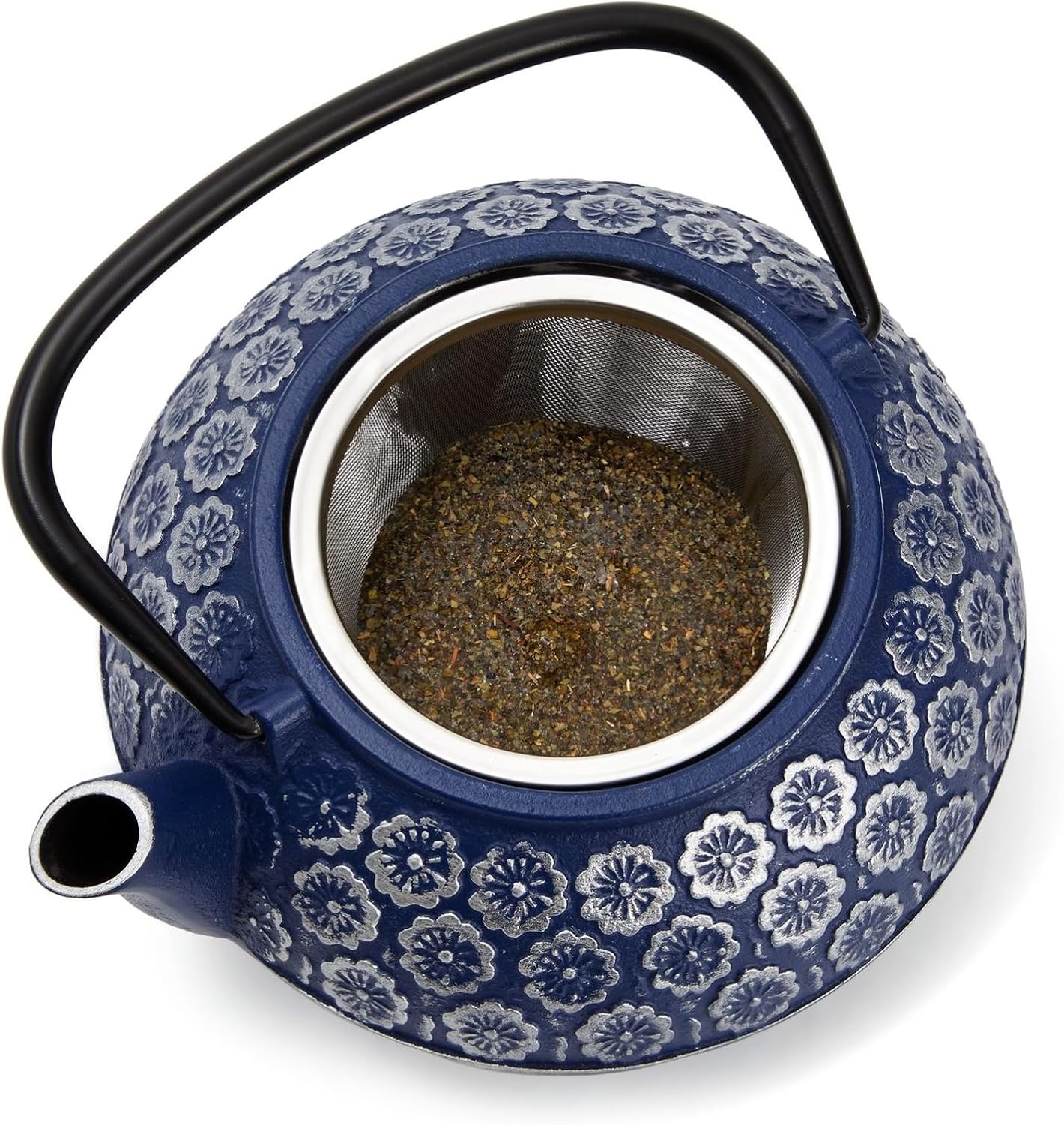 Blue Floral - Embossed Cast Iron Teapot: A Symphony of Craftsmanship, Aesthetics, and Tea - Brewing Excellence