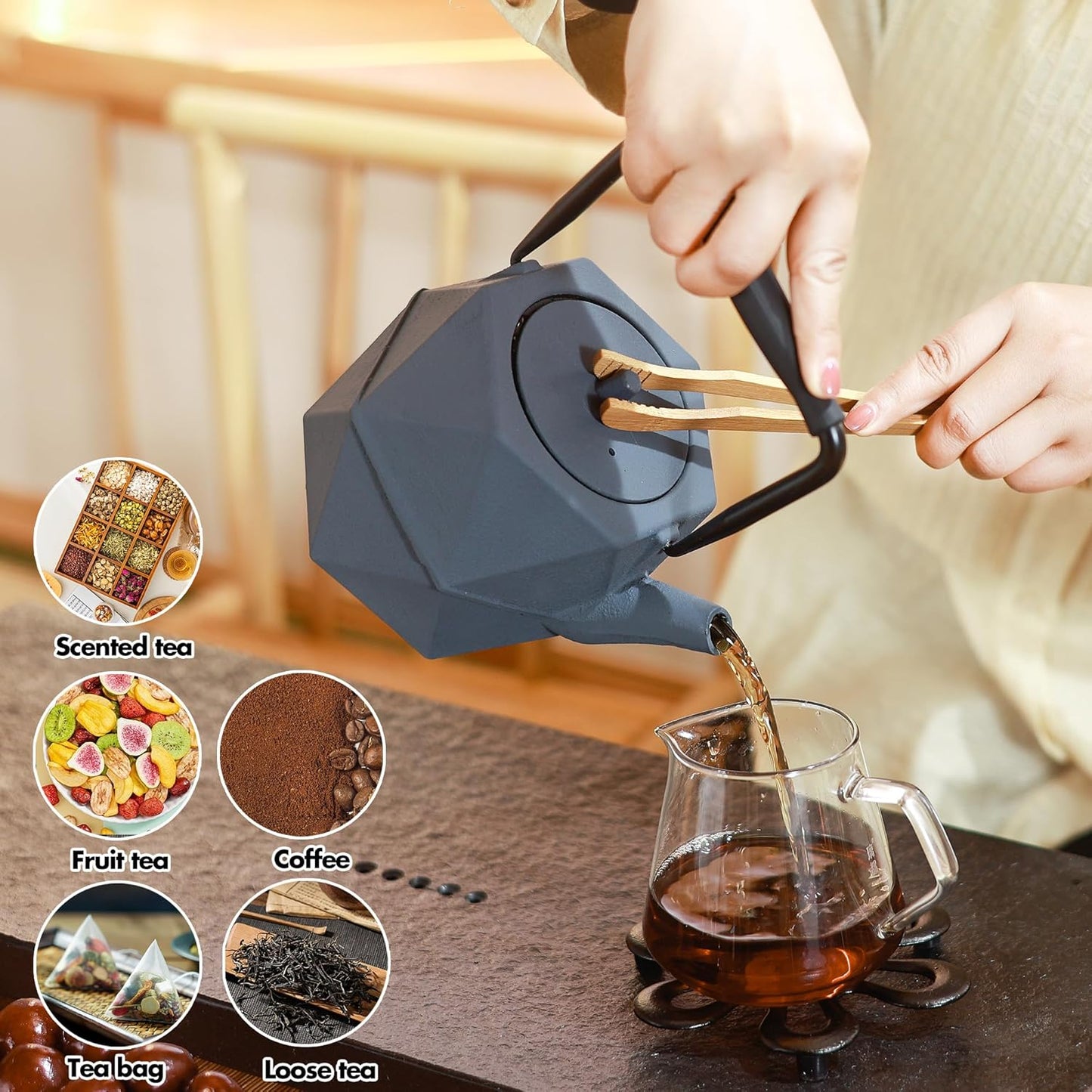 Geometric - Shaped Gray Cast Iron Teapot: A Fusion of Modern Design and Timeless Functionality