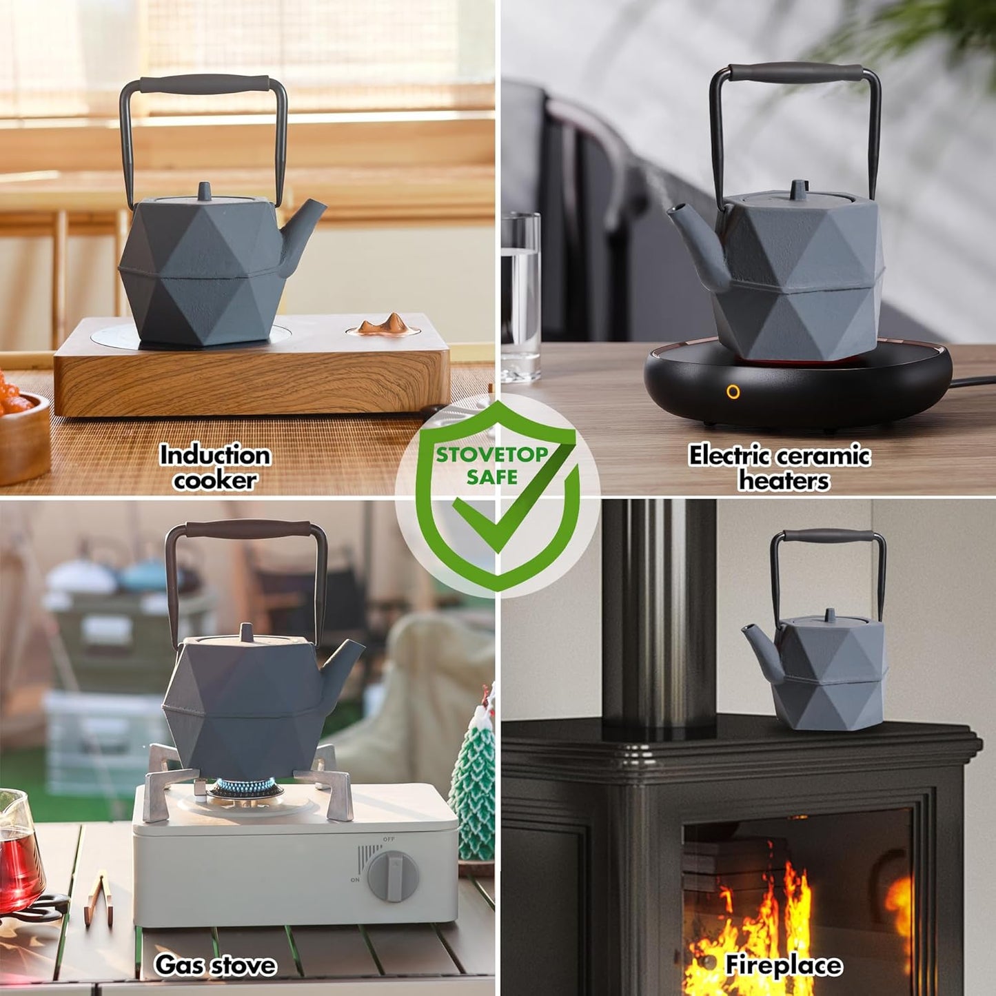 Geometric - Shaped Gray Cast Iron Teapot: A Fusion of Modern Design and Timeless Functionality