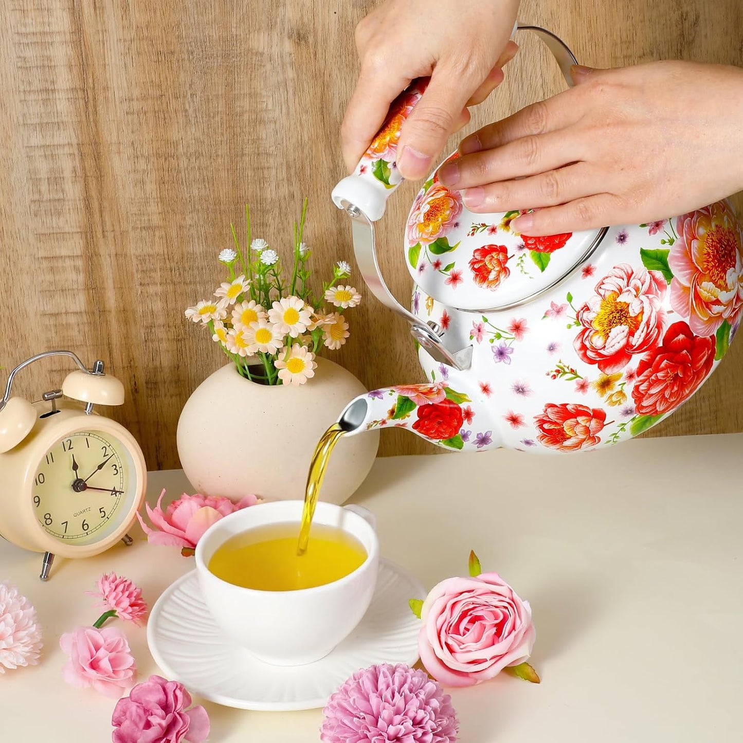 Enamel Teapot with Floral Pattern: A Blossoming Fusion of Style, Capacity, and Functionality