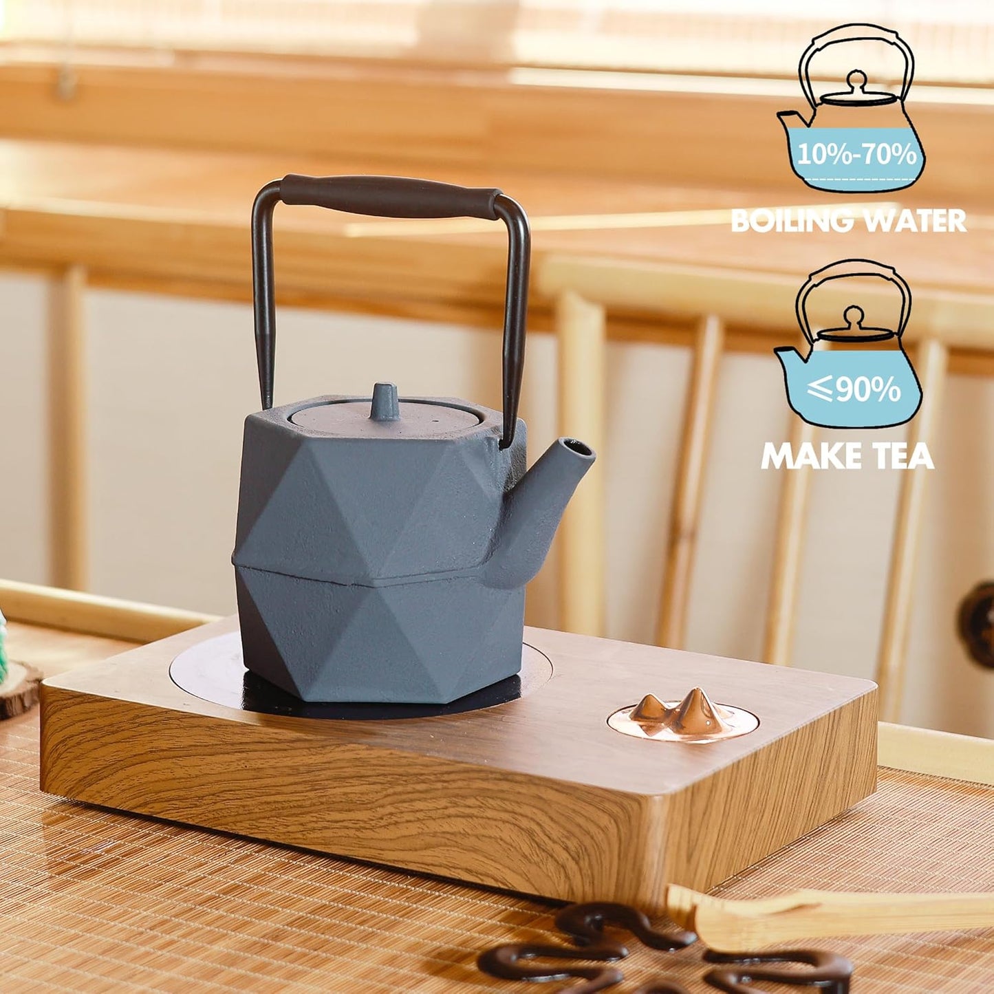 Geometric - Shaped Gray Cast Iron Teapot: A Fusion of Modern Design and Timeless Functionality